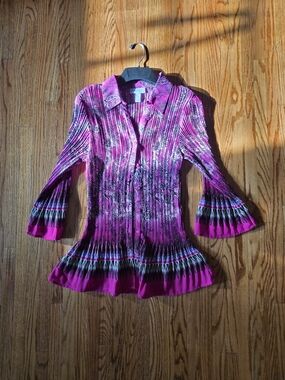 Fashion Bug Pink Patterned Button-Front Tunic Blouse